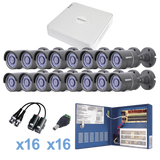 KIT TurboHD 720p / Incluye DVR 16 Ch / 16 cámaras balas (interior - exterior 3.6 mm) / Transceptores / Conectores / Fuente de poder profesional - iontec.mx