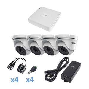 KIT TurboHD 720p / DVR 4 Canales / 4 Cámaras Eyeball 92° visión (exterior) / Transceptores / Conectores / Fuente de Poder Profesional - iontec.mx