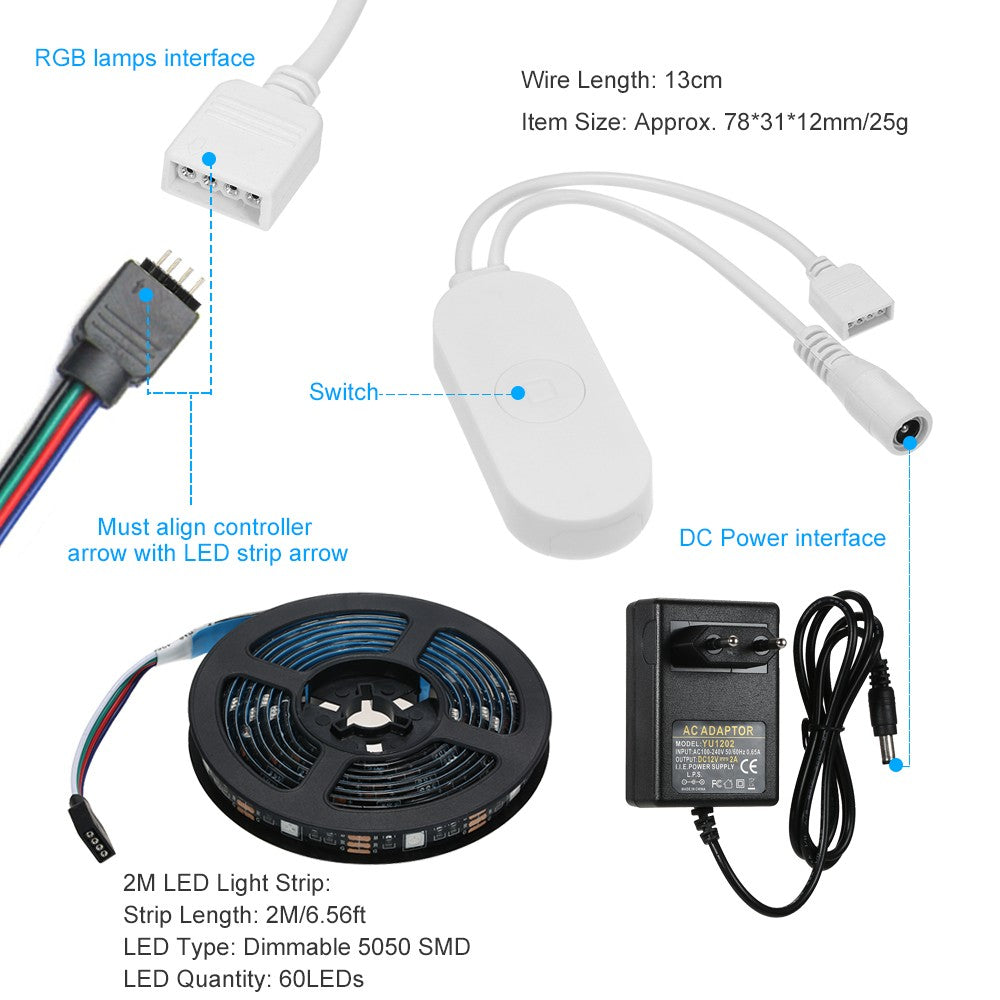 Computer 2m Kit WIFI PC/TV Backlight Kit 2M 6.56ft RGB Light Strip LED Strip Lights 50